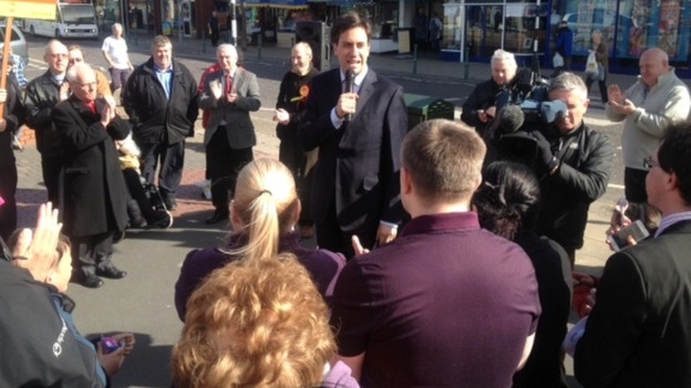 Ed Miliband, Leader of the Labour Party, speaking to the public in Cleveleys
