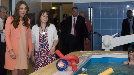 The Duchess of Cambridge meeting children and staff in the hydrotherapy pool 