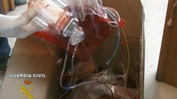 Police image of blood bags recovered from Dr Fuentes' clinic