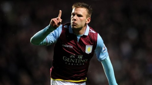 Aston Villa's Andreas Weimann celebrates scoring his side's second goal of the game