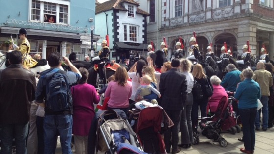 Crowds watch mounted guards in Windsor as part of state visit from the president of the United Arab Emirates