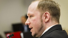 Anders Behring Breivik seen during the fourth day of proceedings in courtroom in Oslo 