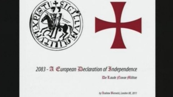 Front page of Anders Breivik's a manifesto for right-wing extremist group 'Knights Templar'