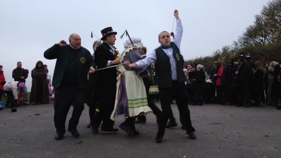 Dancers celebrating May Day at Blue Bell Hill