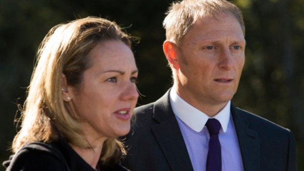 Sergeant Danny Nightingale and wife Sally arriving for the hearing this morning.