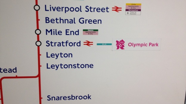 The Olympic Park tube sign at Stratford Station