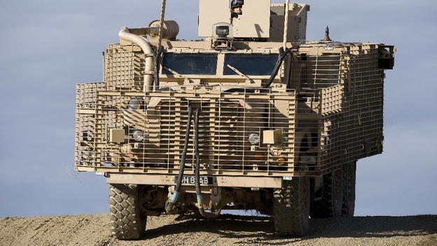 The British soldiers were travelling in a Mastiff armoured vehicle like this one when it hit the device.