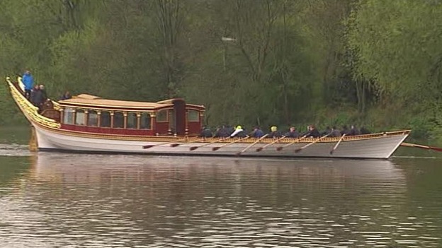 The royal row barge on the River Thames.