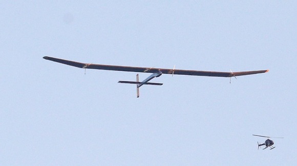 The Solar-powered plane, which weighs around the same as a family car, takes off