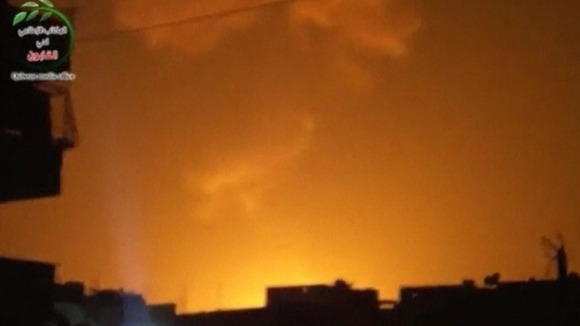 Explosion at what is said to be a weapons cache belonging to the Syrian airforce