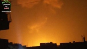 Explosion at what is said to be a weapons cache belonging to the Syrian airforce