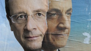 Official campaign posters Socialist Party winner Francois Hollande and his rival Nicolas Sarkozy 