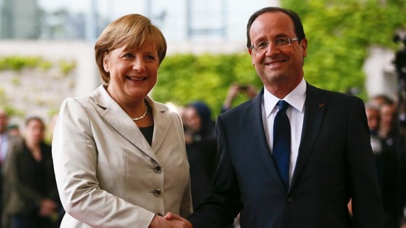 The German Chancellor Angela Merkel with President Hollande