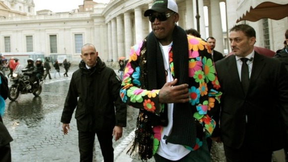 Former NBA star Dennis Rodman visits the Vatican.