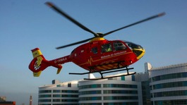The Midlands Air Ambulance coming into land at the Queen Elizabeth Hospital in Birmingham