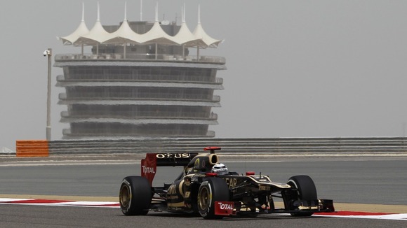 Lotus F1 Formula One driver Kimi Raikkonen of Finland drives during the first practice session of the Bahrain F1 Grand Prix .