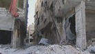 Deserted bomb-damaged streets of Syrian capital Damascus