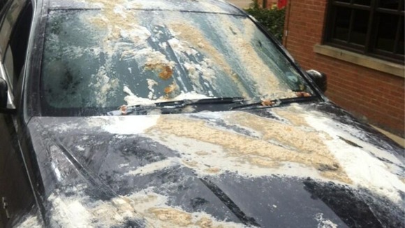 Owen was left with egg on his car after this morning's prank