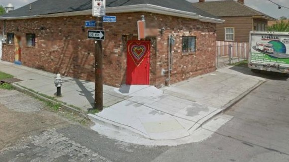 The intersection between North Villere Street (left) and Frenchmen Street (Right)
