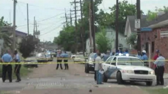 Police cordon of the scene where a shooting took place during Mother's Day parade