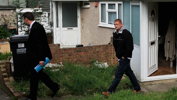 Stuart Hazel leaving the home of Tia's grandmother in August 2012