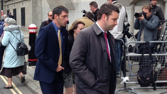 Tia Sharp's father, Steven Carter, (left) arriving at the Old Bailey this morning