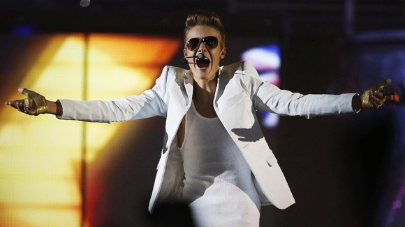 Canadian singer Justin Bieber performs in a concert in Manchester in February 2013.