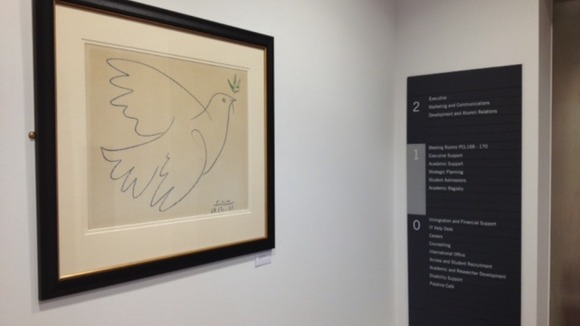 Picasso next to a lift at Durham University's Palatine centre.