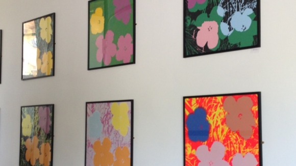 Andy Warhol paintings in the entrance to Durham Law school.