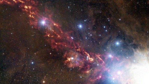 An extreme close-up of the ribbon behind Orion.