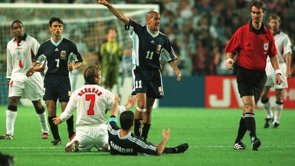 Beckham saw red in the second match and widely blamed for England's elimination