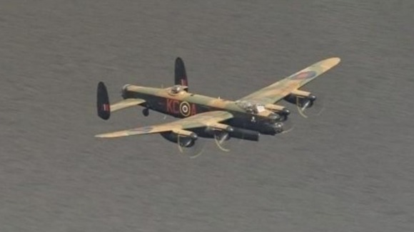 A Lancaster bomber flew over the Derwent reservoir today