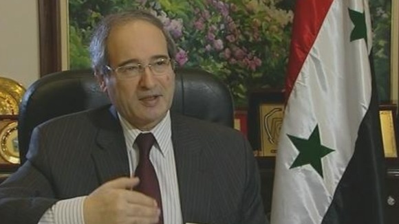 Faisal Mekdad, Syria's deputy foreign minister speaking to ITV News in Damascus today.