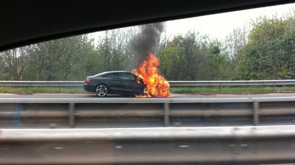 There are lengthy tailbacks on the M1 due to a vehicle fire