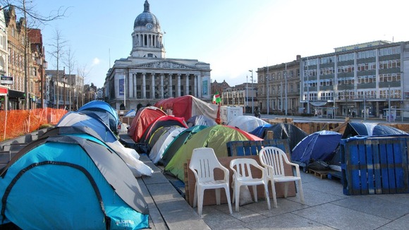 The Occupy Nottingham camp in the city centre