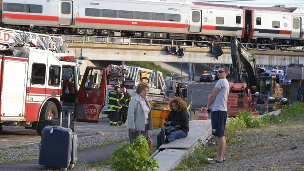 Fire trucks near the scene of the collision