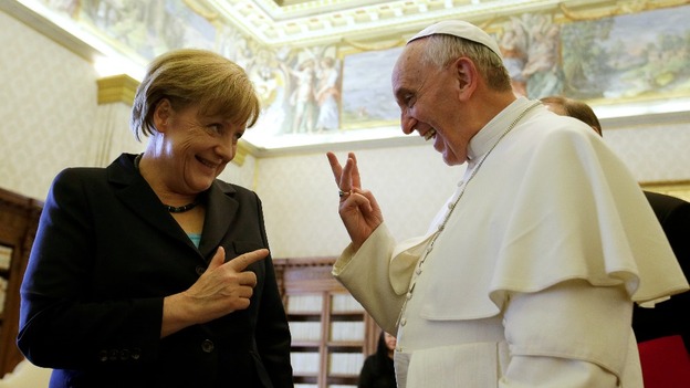 Pope Francis with Chancellor Angela Merkel at the Vatican
