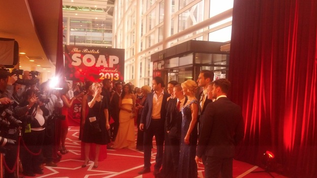 Hollyoaks star Gillian Taylforth and her onscreen sons on the red carpet.