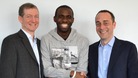 Dr Andrew Deaner, Fabrice Muamba and Dr Sam Mohiddin on the day of his release from hospital