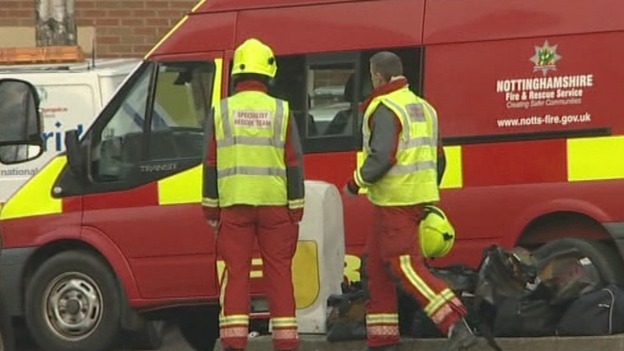 Fire fighters at the scene of the gas explosion.