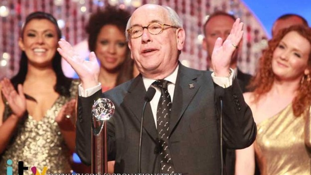 Malcolm Hebden, who plays Norris Cole, picks up Coronation Street's award for Best Soap.