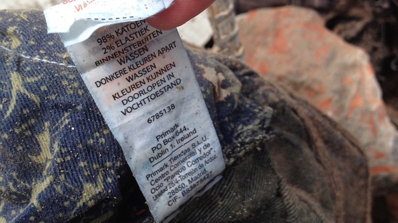 A Primark label is seen in the garments left among the rubble in Savar, Bangladesh