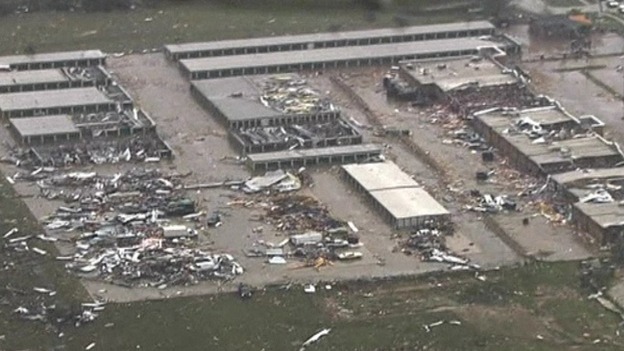 Flattened buildings following the storm