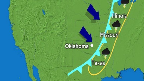 A cold front moving south collided with warmer air