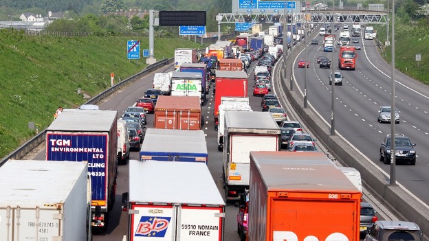 Traffic heads towards the Dartford River Crossing near Darenth, Kent, as the bank holiday getaway begins.