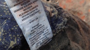 A Primark label is seen in the garments left among the rubble in Savar, Bangladesh