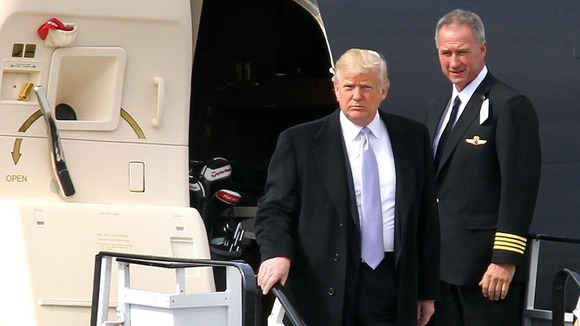 Donald Trump arrives at Aberdeen airport today ahead of his visit to the Scottish Parliament this week.