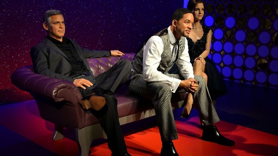 Waxwork of Will Smith (centre) joins George Clooney (left) and Emma Watson (right) on the A-list celebrity sofa