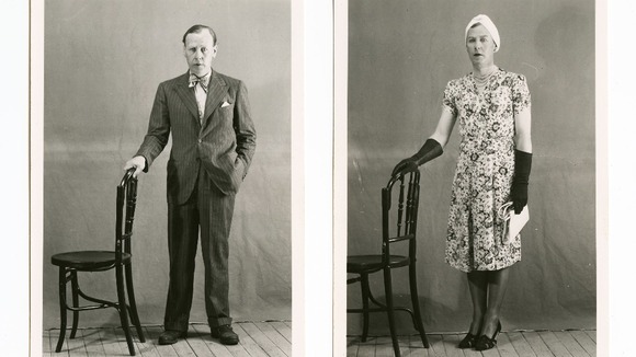 Lieutenant Colonel Dudley Clarke photographed by Spanish police dressed as a man and as a woman.