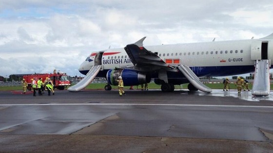 The British Airways flight with inflatable slides deployed